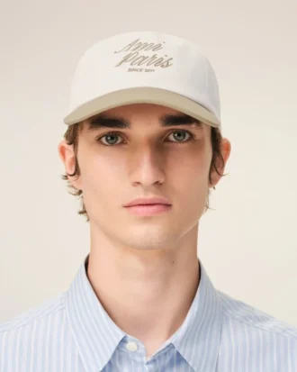 Beige and White Bicolor Cotton Ami Paris Cap Beige and White Bicolor Cotton Ami Paris Cap