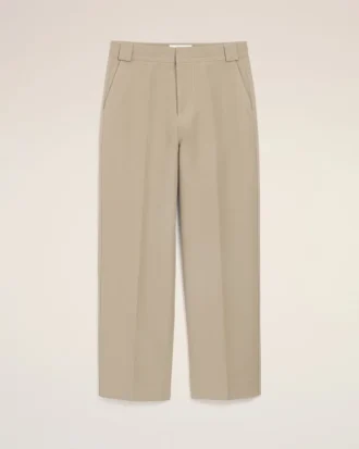 Beige Cotton Baggy Trousers