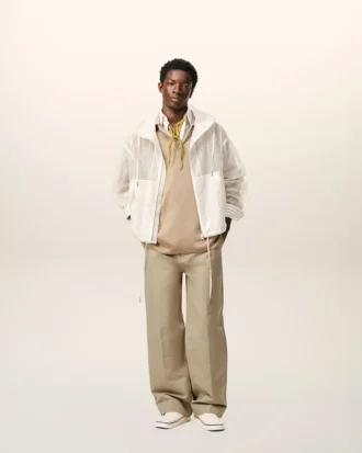 Beige Cotton Baggy Trousers