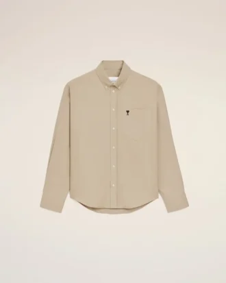 Beige Cotton Boxy Embroidered Ami De Coeur Shirt