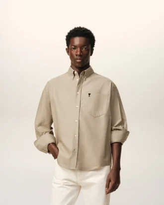 Beige Cotton Boxy Embroidered Ami De Coeur Shirt