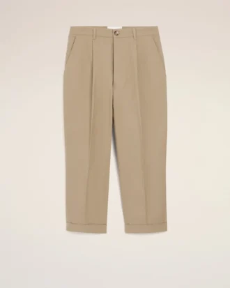 Beige Cotton Carrot Oversized Trousers