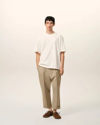 Beige Cotton Carrot Oversized Trousers