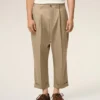 Beige Cotton Carrot Oversized Trousers Beige Cotton Carrot Oversized Trousers
