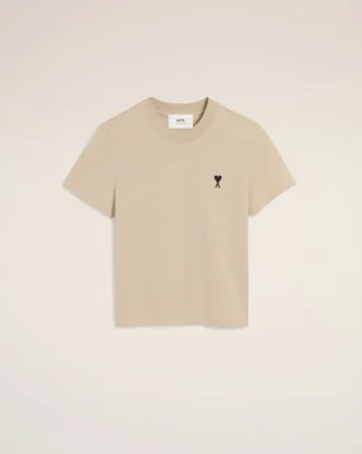 Beige Cotton Cropped Ami De Coeur T-Shirt