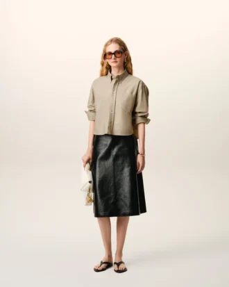 Beige Cotton Cropped Embossed Ami De Coeur Shirt