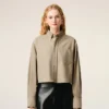 Beige Cotton Cropped Embossed Ami De Coeur Shirt Beige Cotton Cropped Embossed Ami De Coeur Shirt