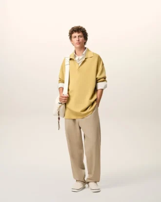 Beige Cotton Elasticated Waist Trousers