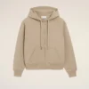 Beige Cotton Embossed Ami De Coeur Zipped Hoodie Beige Cotton Embossed Ami De Coeur Zipped Hoodie