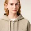 Beige Cotton Embossed Ami De Coeur Zipped Hoodie Beige Cotton Embossed Ami De Coeur Zipped Hoodie