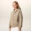 Beige Cotton Embossed Ami De Coeur Zipped Hoodie Beige Cotton Embossed Ami De Coeur Zipped Hoodie