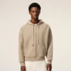 Beige Cotton Embossed Ami De Coeur Zipped Hoodie Beige Cotton Embossed Ami De Coeur Zipped Hoodie