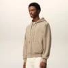 Beige Cotton Embossed Ami De Coeur Zipped Hoodie Beige Cotton Embossed Ami De Coeur Zipped Hoodie