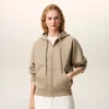 Beige Cotton Embossed Ami De Coeur Zipped Hoodie Beige Cotton Embossed Ami De Coeur Zipped Hoodie
