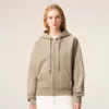 Beige Cotton Embossed Ami De Coeur Zipped Hoodie Beige Cotton Embossed Ami De Coeur Zipped Hoodie