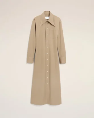Beige Cotton Fitted Shirt Dress