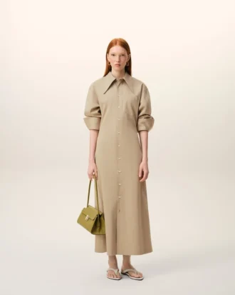 Beige Cotton Fitted Shirt Dress