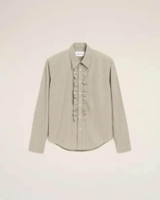 Beige Cotton Long Sleeve Ruffled Adjusted Shirt