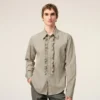 Beige Cotton Long Sleeve Ruffled Adjusted Shirt Beige Cotton Long Sleeve Ruffled Adjusted Shirt