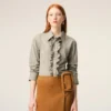 Beige Cotton Long Sleeve Ruffled Adjusted Shirt Beige Cotton Long Sleeve Ruffled Adjusted Shirt