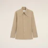 Beige Cotton Sharp Collar Fitted Shirt Beige Cotton Sharp Collar Fitted Shirt
