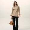 Beige Cotton Sharp Collar Fitted Shirt Beige Cotton Sharp Collar Fitted Shirt