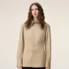 Beige Cotton Sharp Collar Fitted Shirt Beige Cotton Sharp Collar Fitted Shirt