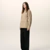 Beige Cotton Sharp Collar Fitted Shirt Beige Cotton Sharp Collar Fitted Shirt