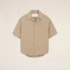 Beige Cotton Short Sleeve Camp Collar Wide Shirt Beige Cotton Short Sleeve Camp Collar Wide Shirt