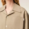 Beige Cotton Short Sleeve Camp Collar Wide Shirt Beige Cotton Short Sleeve Camp Collar Wide Shirt