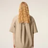 Beige Cotton Short Sleeve Camp Collar Wide Shirt Beige Cotton Short Sleeve Camp Collar Wide Shirt