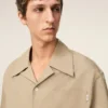 Beige Cotton Short Sleeve Camp Collar Wide Shirt Beige Cotton Short Sleeve Camp Collar Wide Shirt