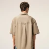 Beige Cotton Short Sleeve Camp Collar Wide Shirt Beige Cotton Short Sleeve Camp Collar Wide Shirt