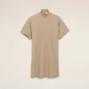 Beige Cotton Stand up Collar Buttoned Dress Beige Cotton Stand up Collar Buttoned Dress