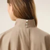 Beige Cotton Stand up Collar Buttoned Dress Beige Cotton Stand up Collar Buttoned Dress