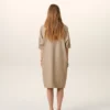 Beige Cotton Stand up Collar Buttoned Dress Beige Cotton Stand up Collar Buttoned Dress