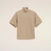 Beige Cotton Stand up Collar Buttoned T Top Beige Cotton Stand up Collar Buttoned T Top