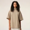 Beige Cotton Stand up Collar Buttoned T Top Beige Cotton Stand up Collar Buttoned T Top