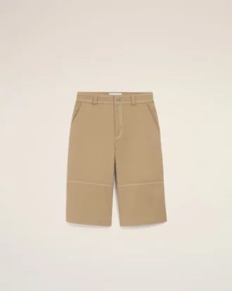 Beige Cotton Worker Bermuda Shorts