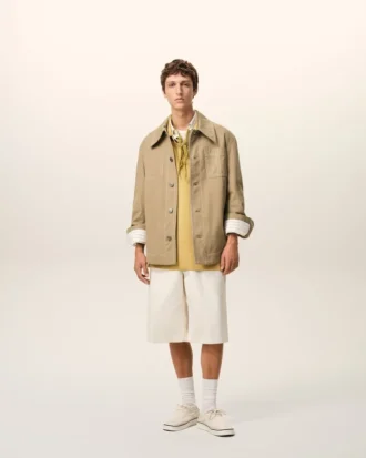 Beige Cotton Worker Buttoned Jacket