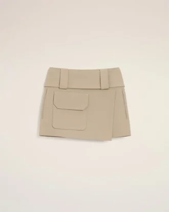Beige Cotton Wrap Mini Skirt