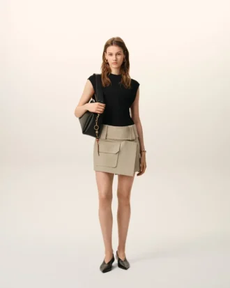 Beige Cotton Wrap Mini Skirt