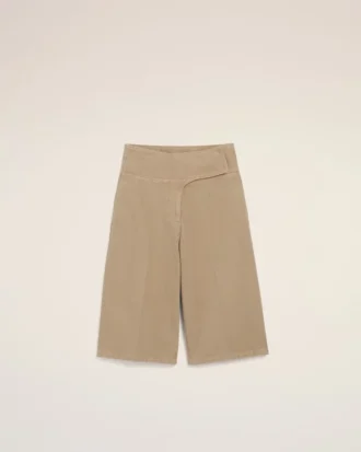 Beige Cotton Wrapped Belted Bermuda Shorts