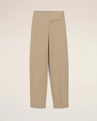 Beige Cotton Wrapped Belted Trousers