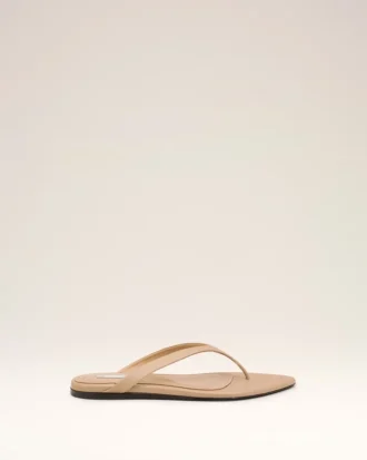 Beige Lamb Leather Pointed Toe Flip Flops