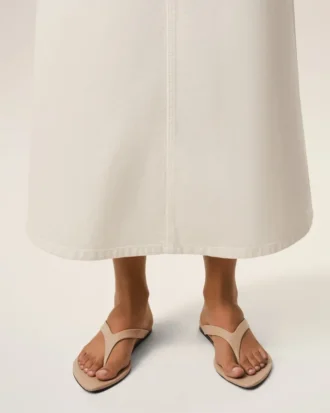 Beige Lamb Leather Pointed Toe Flip Flops