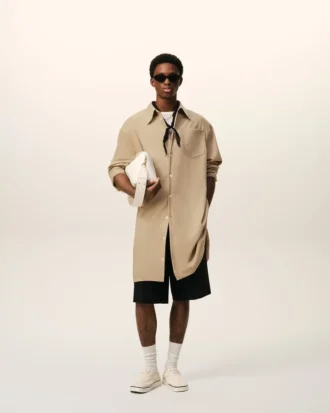 Beige New Wool Ami De Coeur Wide Shirt Dress