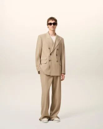 Beige New Wool Double Breasted Straight Jacket