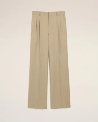 Beige New Wool Low Waist Wide Trousers
