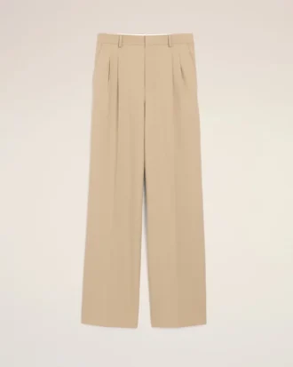 Beige New Wool Low Waist Wide Trousers